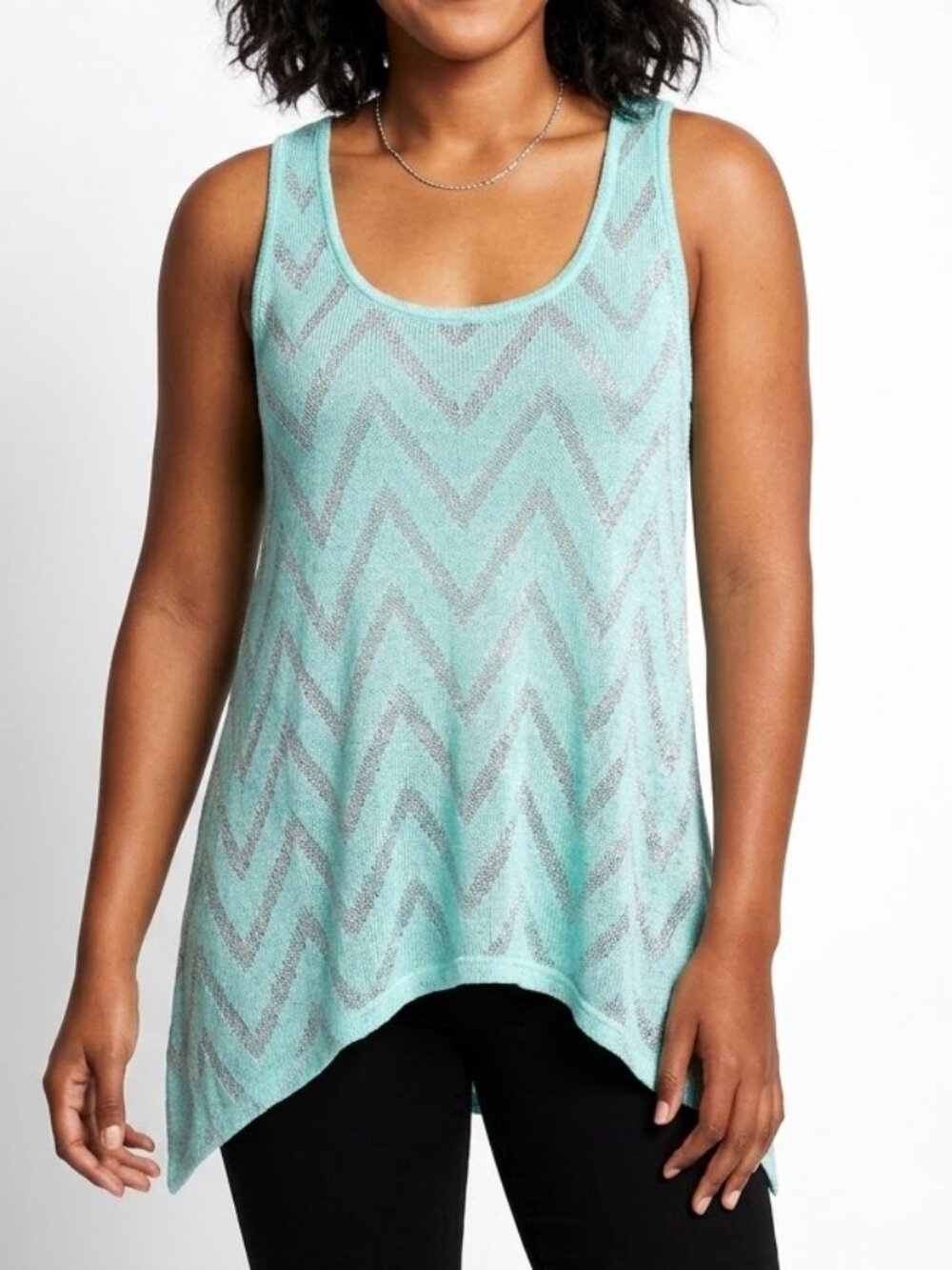 No Boundaries Indie Sleaze Mint Silver Metallic Chevron Knit Tank XL
